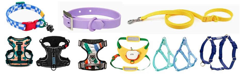 Matching custom dog collars leashes and harnesses for one private label product line Matching custom dog collars leashes and harnesses for one private label product line